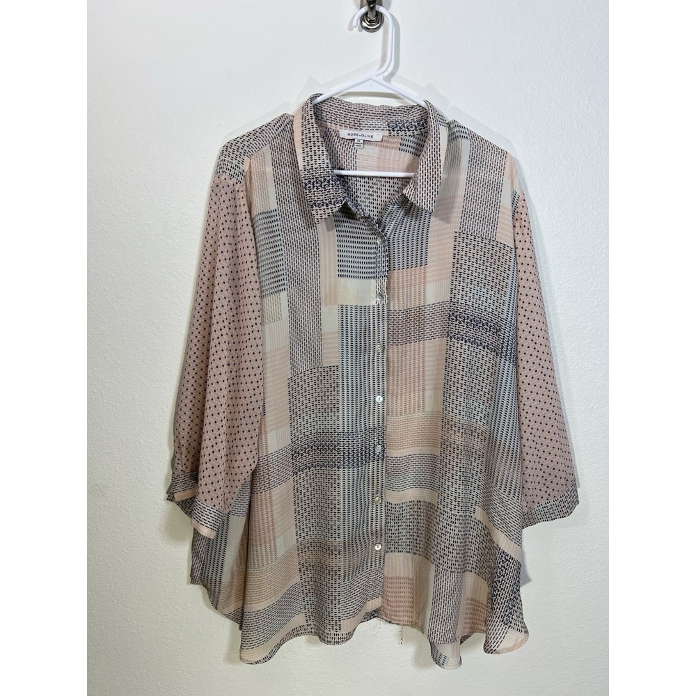 Rose and Olive Geo Patchwork Button Up Blouse Plus Size 3x Casual Office